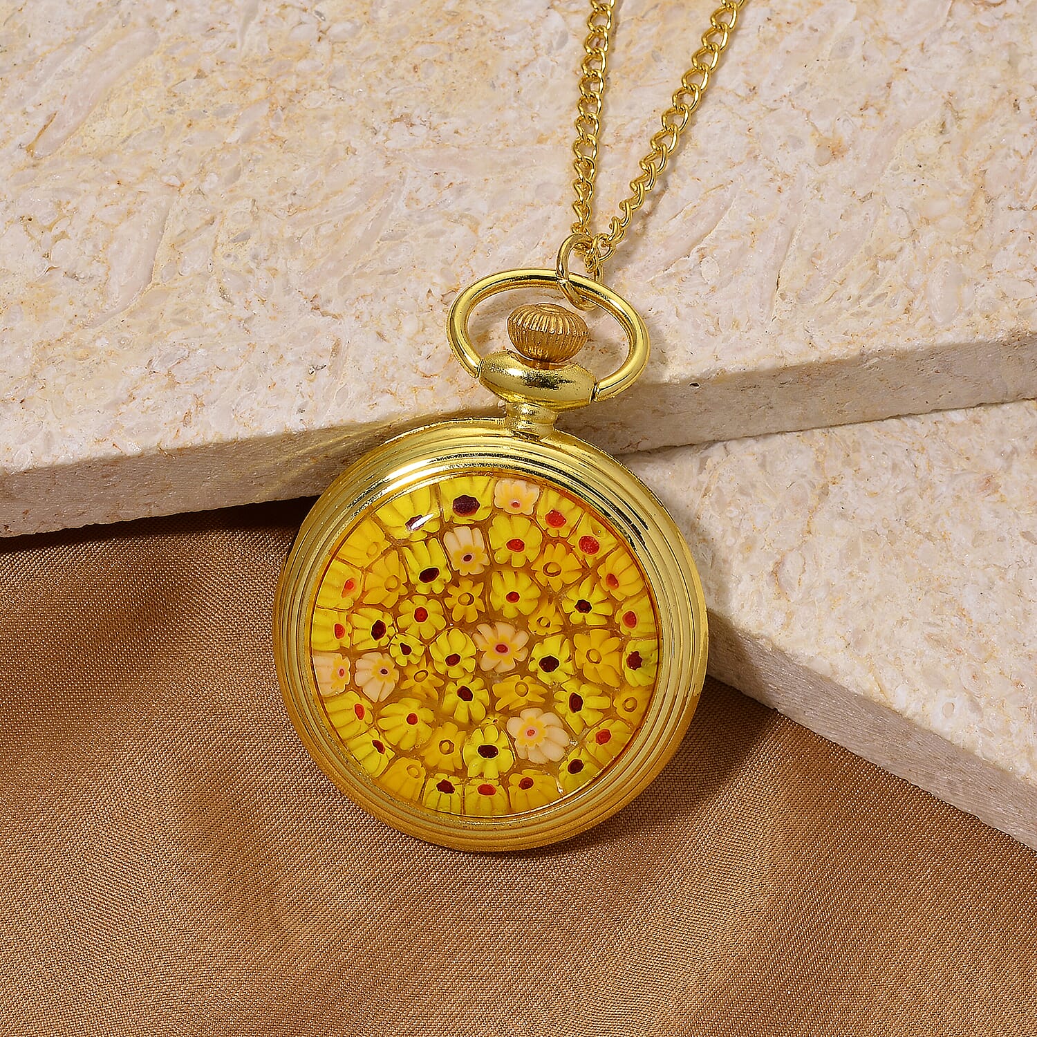 STRADA Murano Style Glass Pocket Watch 3ATM WR with  Chain